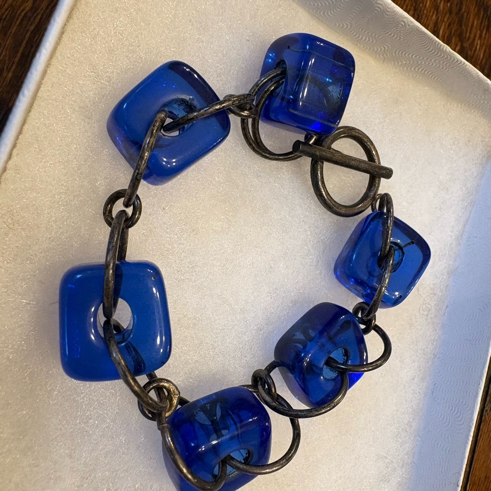 Blue Glass Link Bracelet